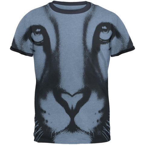 Mountain Lion Cougar Ghost Face Heather Blue-Navy Men's Ringer T-Shirt