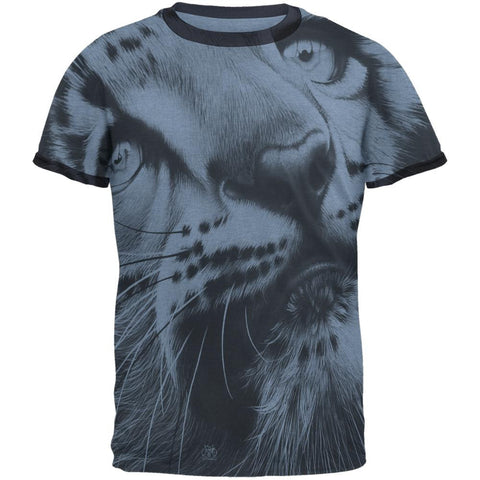 Snow Leopard Cub Ghost Close Up Heather Blue-Navy Men's Ringer T-Shirt