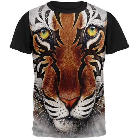 Tribal Tiger Adult Black Back T-Shirt