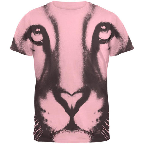 Mountain Lion Cougar Ghost Face Pink Adult T-Shirt