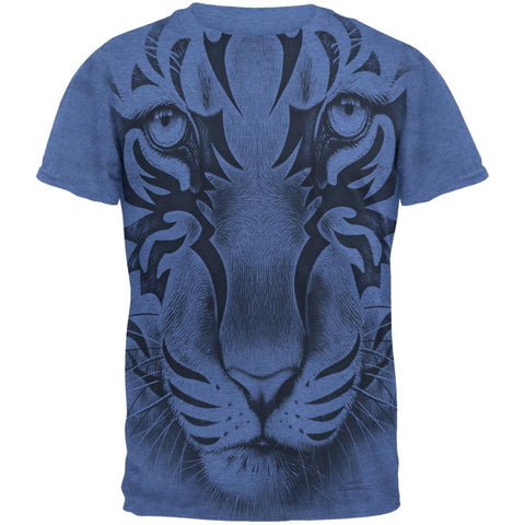 Tribal Tiger Ghost Heather Royal Adult T-Shirt