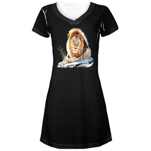 Lion On A Rock All Over Juniors V-Neck Dress