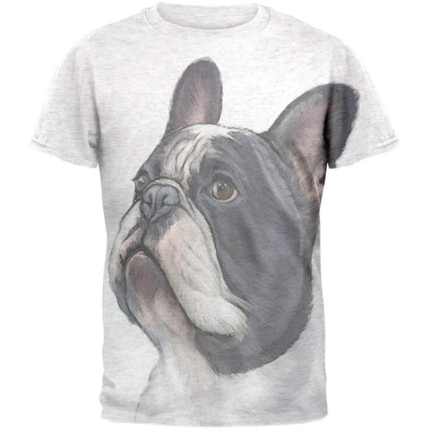 Proud French Bulldog All Over Heather White Adult T-Shirt
