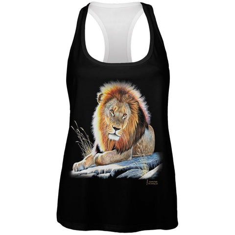 Lion On A Rock All Over Womens Racerback Tank Top