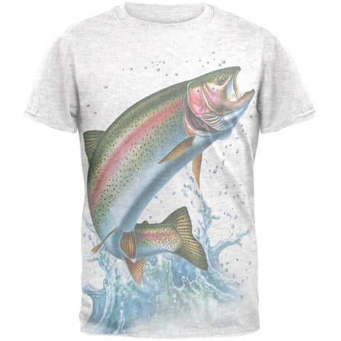 Rainbow Trout Splash All Over Heather White Adult T-Shirt