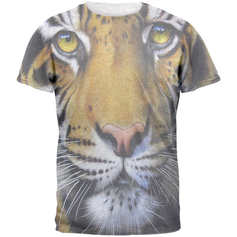 Siberian Tiger Face All Over Heather White Adult T-Shirt