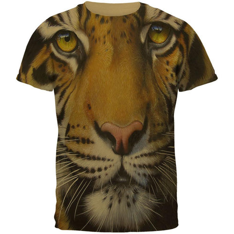 Siberian Tiger Face All Over Tan Adult T-Shirt