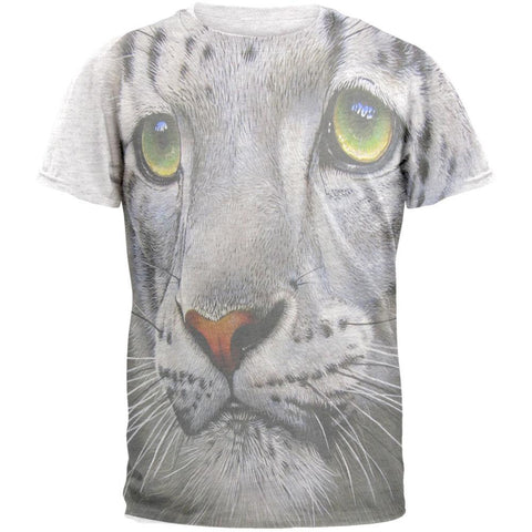 White Snow Leopard Face All Over Heather White Adult T-Shirt