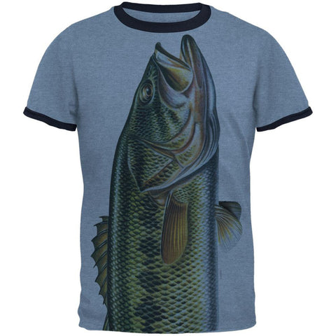 Big Bass All Over Heather Blue-Navy Men's Ringer T-Shirt