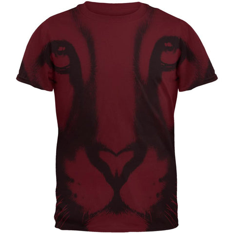 Mountain Lion Cougar Ghost Face All Over Maroon Adult T-Shirt