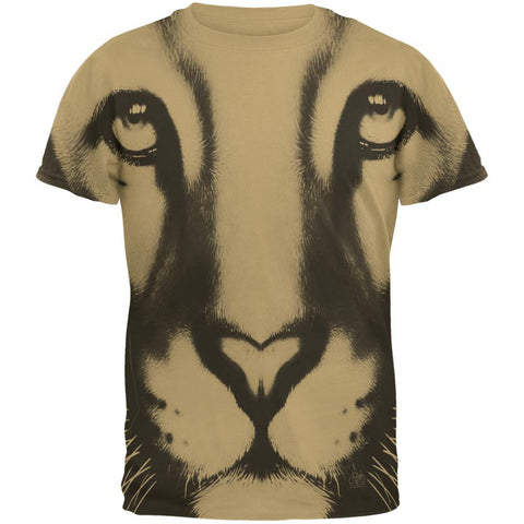 Mountain Lion Cougar Ghost Face All Over Tan Adult T-Shirt