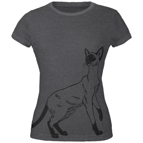 Siamese Cat All Over Dark Heather Juniors Soft T-Shirt