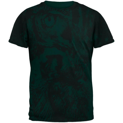 Zen Wisdom Owl Ghost All Over Forest Green Adult T-Shirt