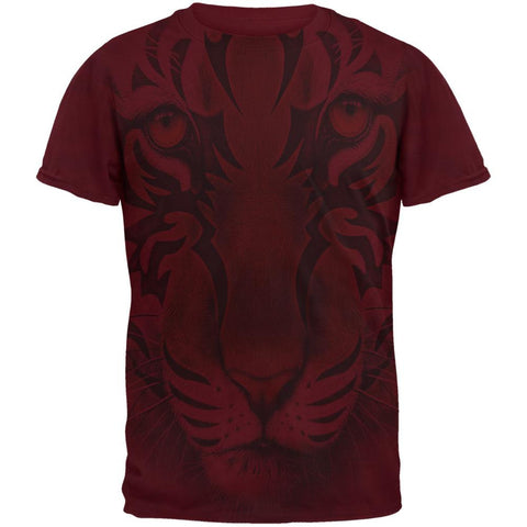 Tribal Tiger All Over Maroon Adult T-Shirt