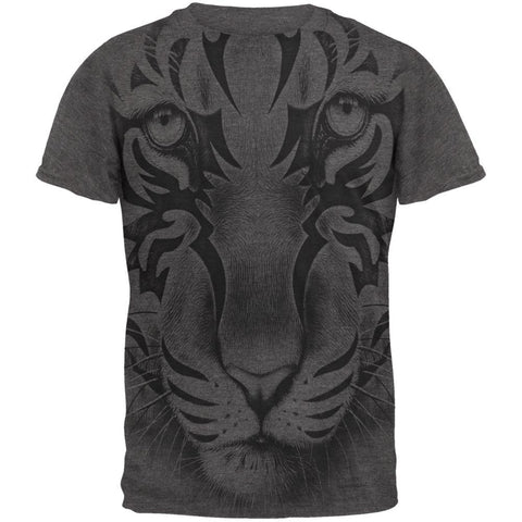 Tribal Tiger Ghost All Over Dark Heather Adult T-Shirt