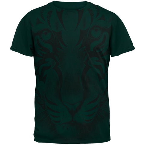 Tribal Tiger Ghost All Over Forest Green Adult T-Shirt