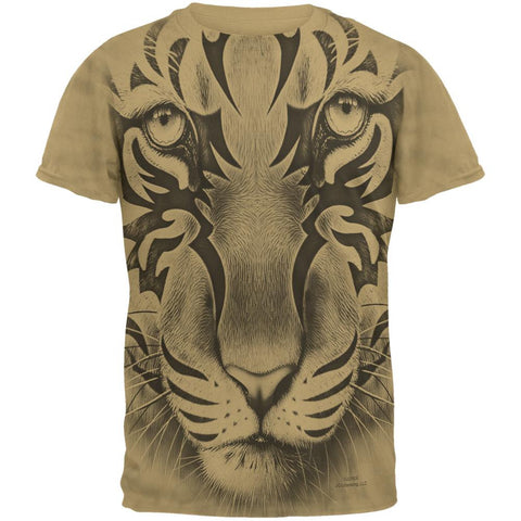Tribal Tiger Ghost All Over Tan Adult T-Shirt