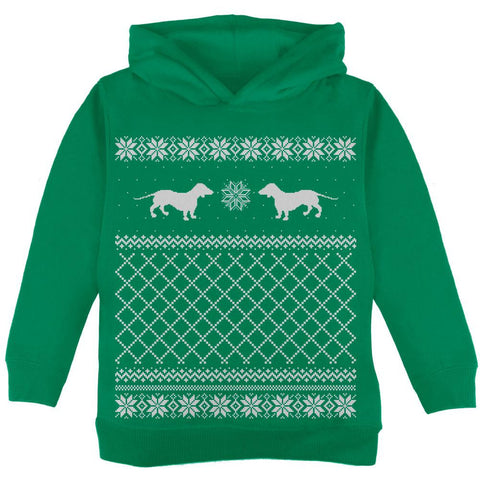 Dachshund Ugly Christmas Sweater Green Toddler Hoodie