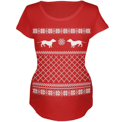Dachshund Ugly Christmas Sweater Red Maternity Soft T-Shirt