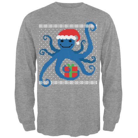 Ugly Christmas Sweater Octopus Heather Grey Adult Long Sleeve T-Shirt