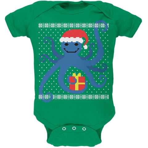 Ugly Christmas Sweater Octopus Kelly Green Soft Baby One Piece