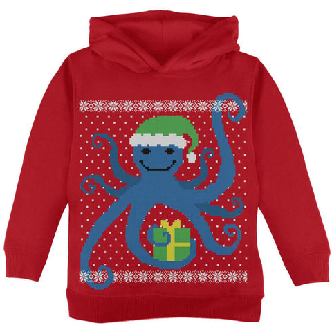 Ugly Christmas Sweater Octopus Red Toddler Hoodie