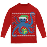 Ugly Christmas Sweater Octopus Red Youth Long Sleeve T-Shirt