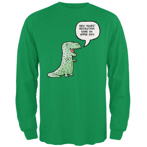 New Year's T-Rex Work on Upper Body Green Adult Long Sleeve T-Shirt