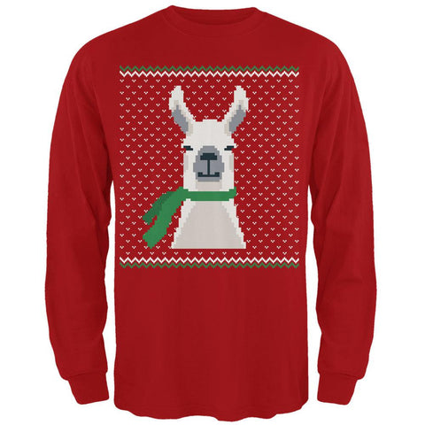 Ugly Christmas Sweater Big Llama Red Adult Long Sleeve T-Shirt