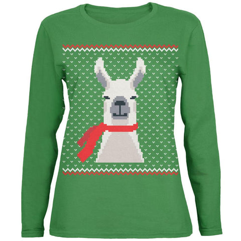 Ugly Christmas Sweater Big Llama Green Womens Long Sleeve T-Shirt