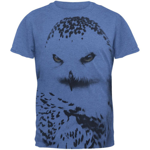 Snowy Owl Ghost All Over Heather Blue Adult T-Shirt