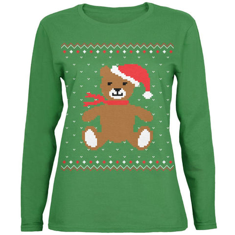 Ugly Christmas Sweater Big Teddy Bear Green Womens Long Sleeve T-Shirt