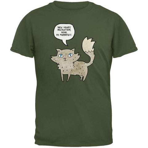 New Year's I'm Purrrrfect Military Green Adult T-Shirt
