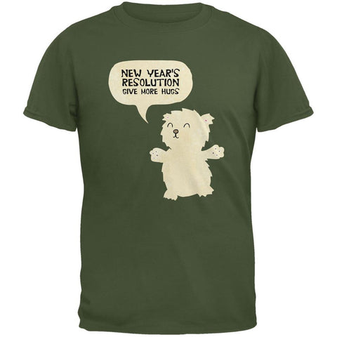 New Year's Give More Hugs Military Green Adult T-Shirt