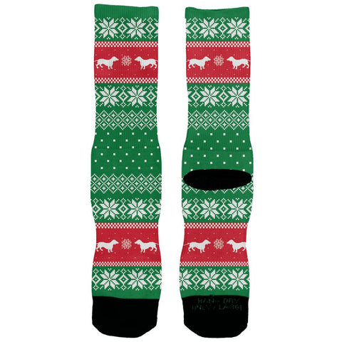 Dachshund Ugly Christmas Sweater Striped All Over Crew Socks