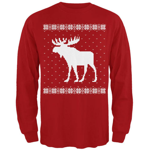 Big Moose Ugly Christmas Sweater Red Adult Long Sleeve T-Shirt