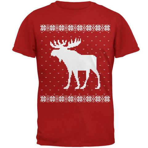 Big Moose Ugly Christmas Sweater Red Adult T-Shirt