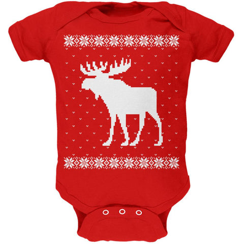 Big Moose Ugly Christmas Sweater Red Soft Baby One Piece