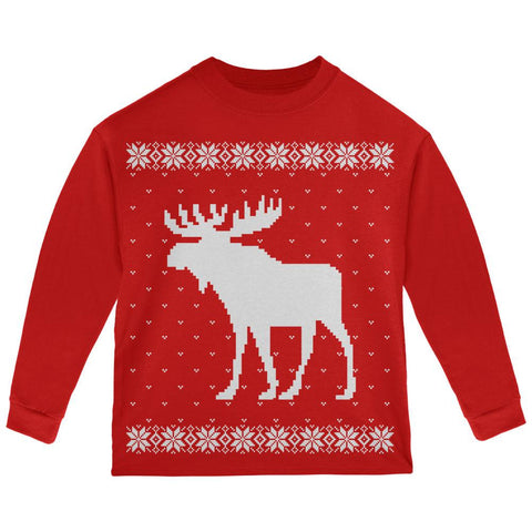 Big Moose Ugly Christmas Sweater Red Toddler Long Sleeve T-Shirt