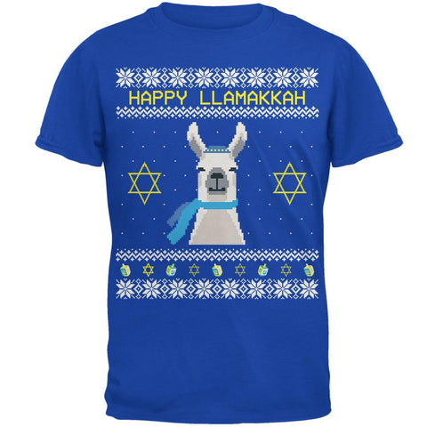 Llama Llamakkah Ugly Hanukkah Sweater Royal Adult T-Shirt