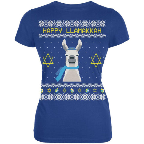 Llama Llamakkah Ugly Hanukkah Sweater Royal Juniors Soft T-Shirt