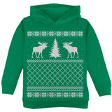 Moose Ugly Christmas Sweater Green Toddler Hoodie