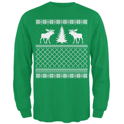 Moose Ugly Christmas Sweater Irish Green Adult Long Sleeve T-Shirt