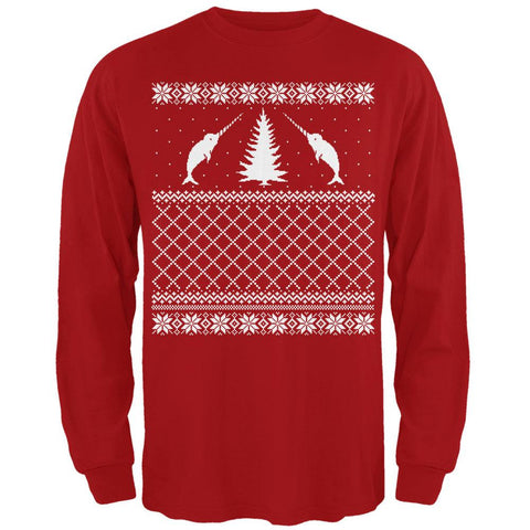 Narwhal Ugly Christmas Sweater Red Adult Long Sleeve T-Shirt