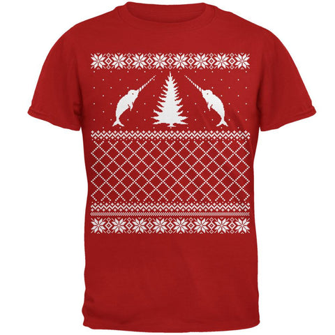 Narwhal Ugly Christmas Sweater Red Adult T-Shirt