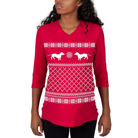 Dachshund Ugly Christmas Sweater Red Maternity 3/4 sleeve T-shirt