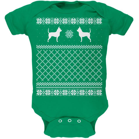 Chihuahua Ugly Christmas Sweater Kelly Green Soft Baby One Piece