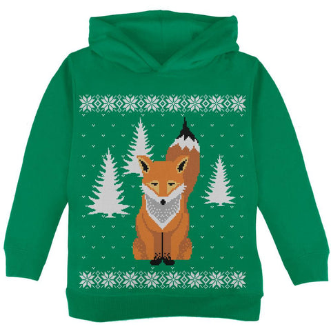 Big Fox Ugly Christmas Sweater Green Toddler Hoodie