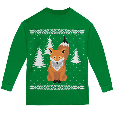 Big Fox Ugly Christmas Sweater Green Youth Long Sleeve T-Shirt