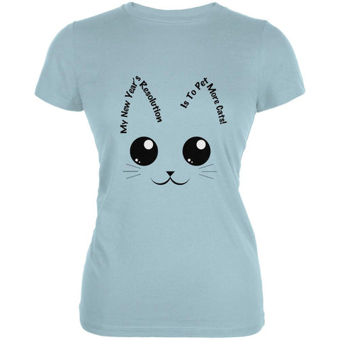 New Years Resolution Pet Cats Light Aqua Juniors Soft T-Shirt